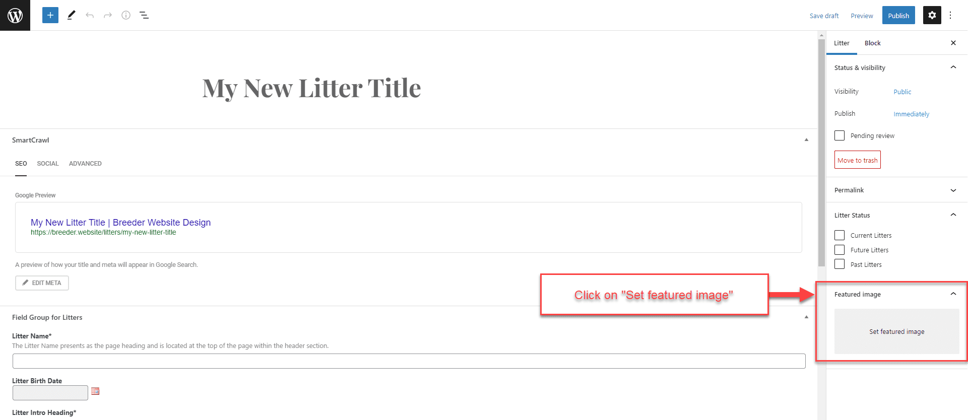 Litters - Add Featured Image Screenshot